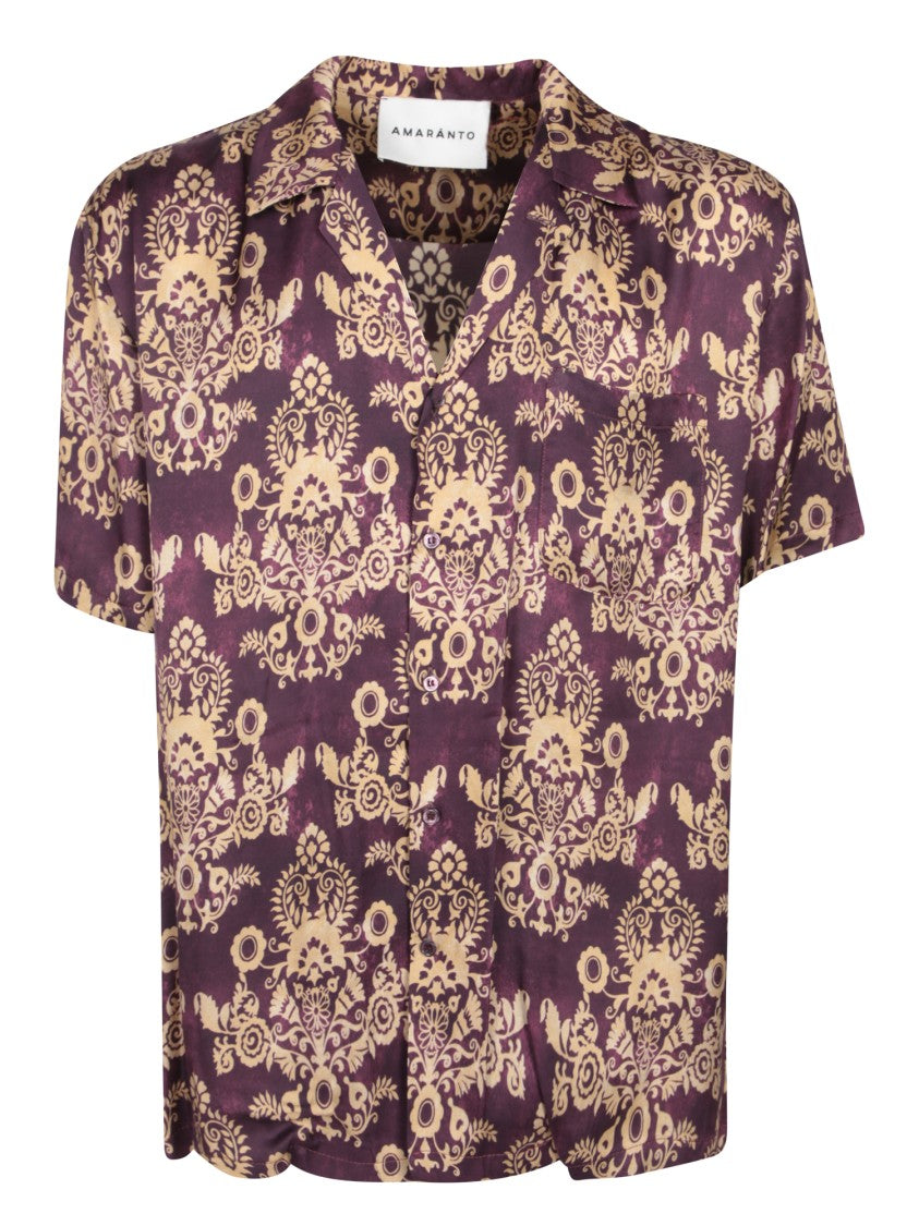 Amaranto Intricate Floral Patterned Purple Shirt