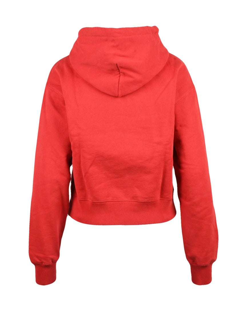 Jacquemus Red Hooded Brushed Cotton Cropped Sweatshirt