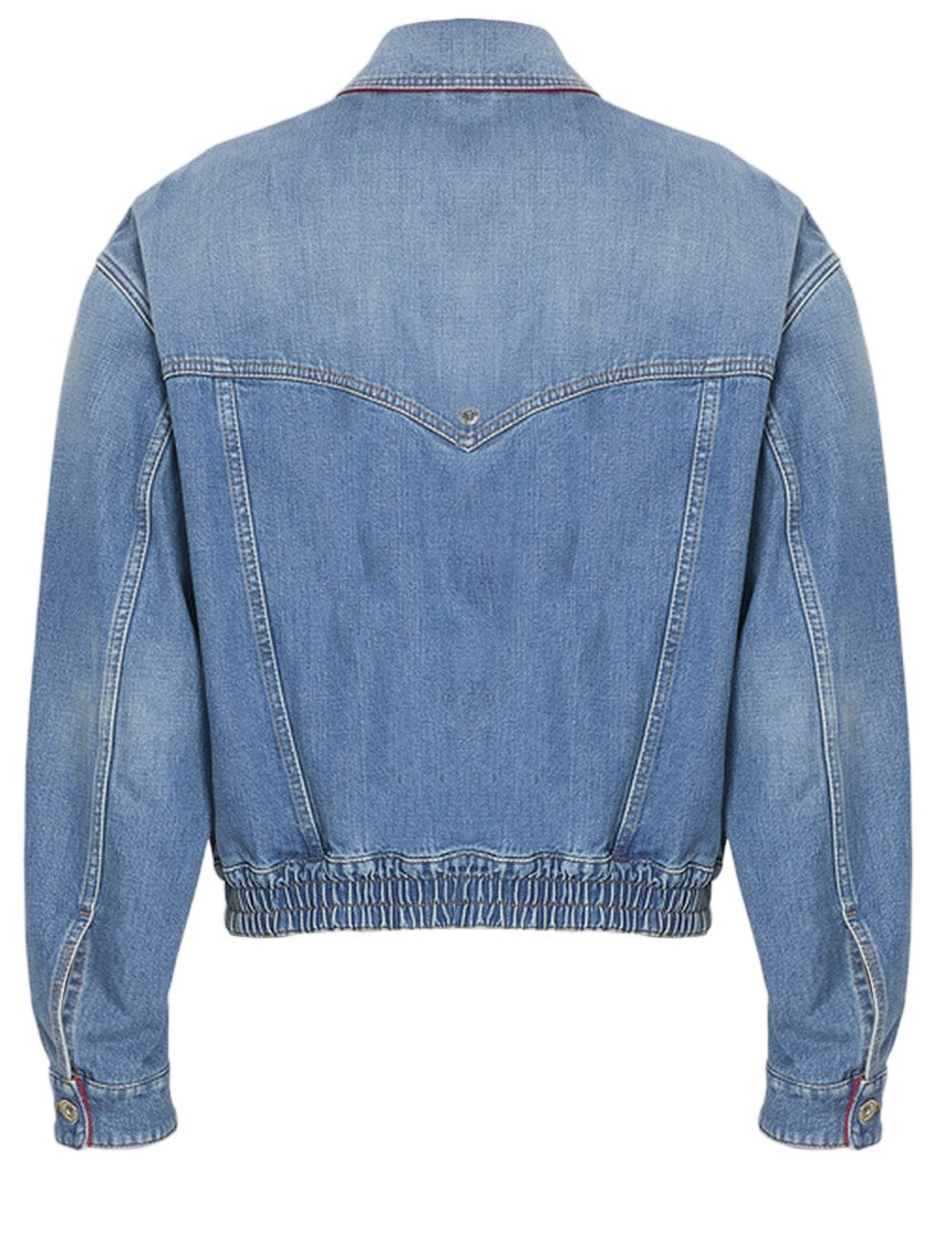 Versace Washed Cotton Denim Jacket With Classic Collar