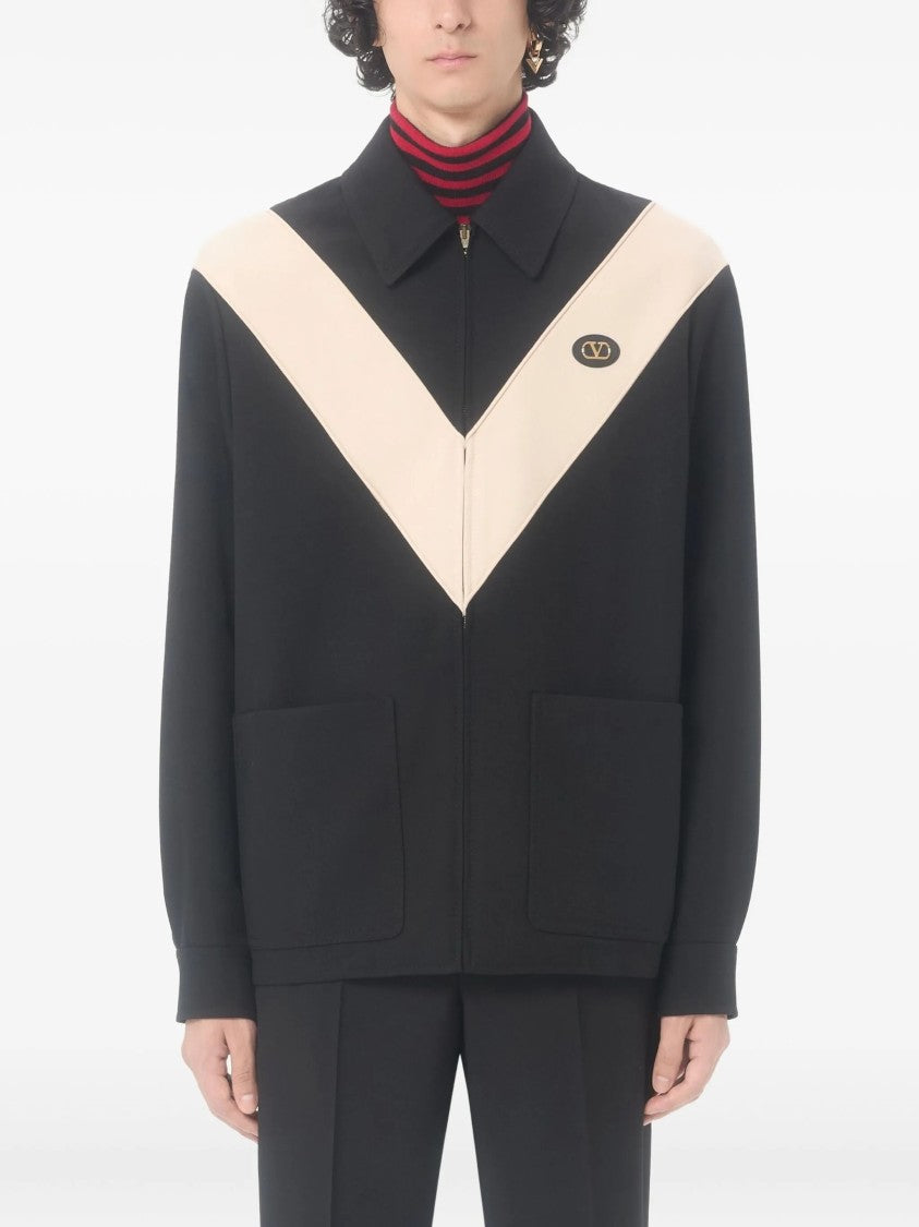 Valentino Black V-Shaped Contrast Panel Zip Jacket