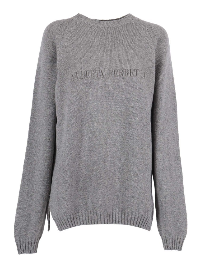 Alberta Ferretti Lightweight Cashmere-Wool Knit Sweater With Classic Round Neckline