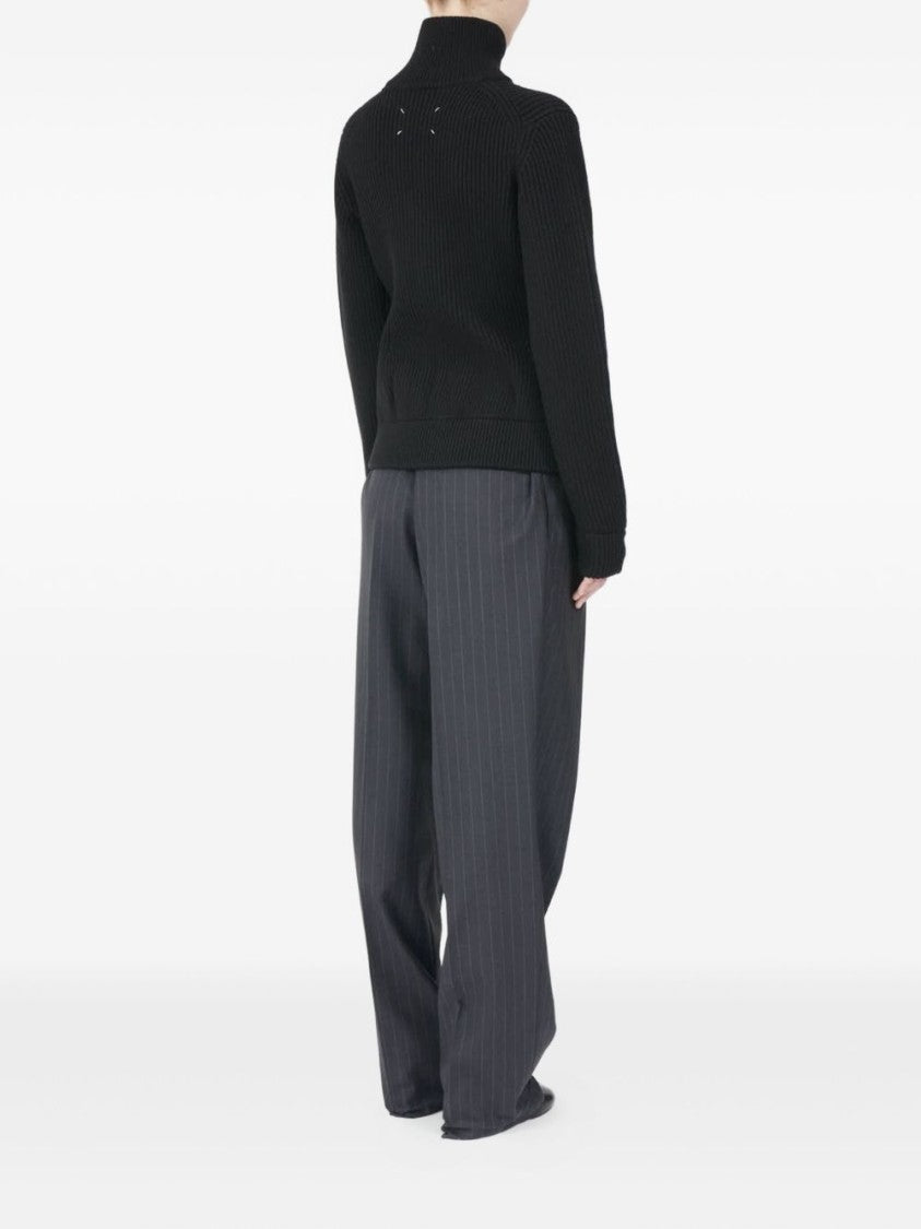 Maison Margiela Ribbed Knit Sweater With High Collar
