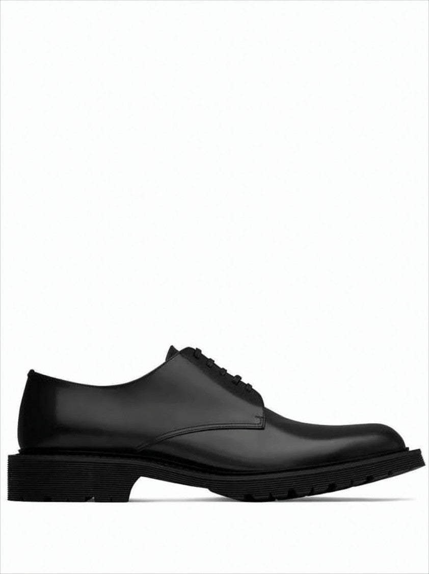 Saint Laurent Polished Black Calf Leather Lace-Up Shoes