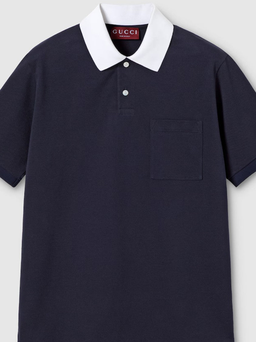 Gucci Blue Short-Sleeve Contrast Collar Polo