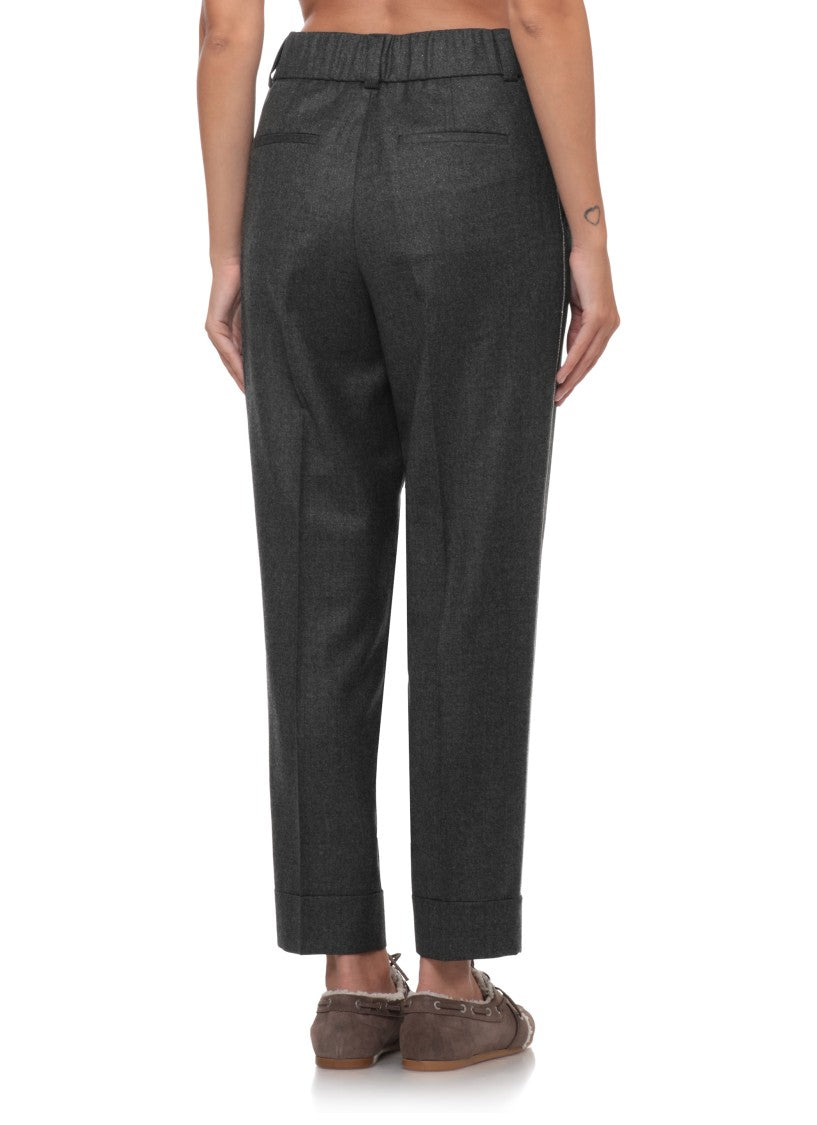 Peserico Tailored Glitter-Texture Pants With Subtle Side Threading