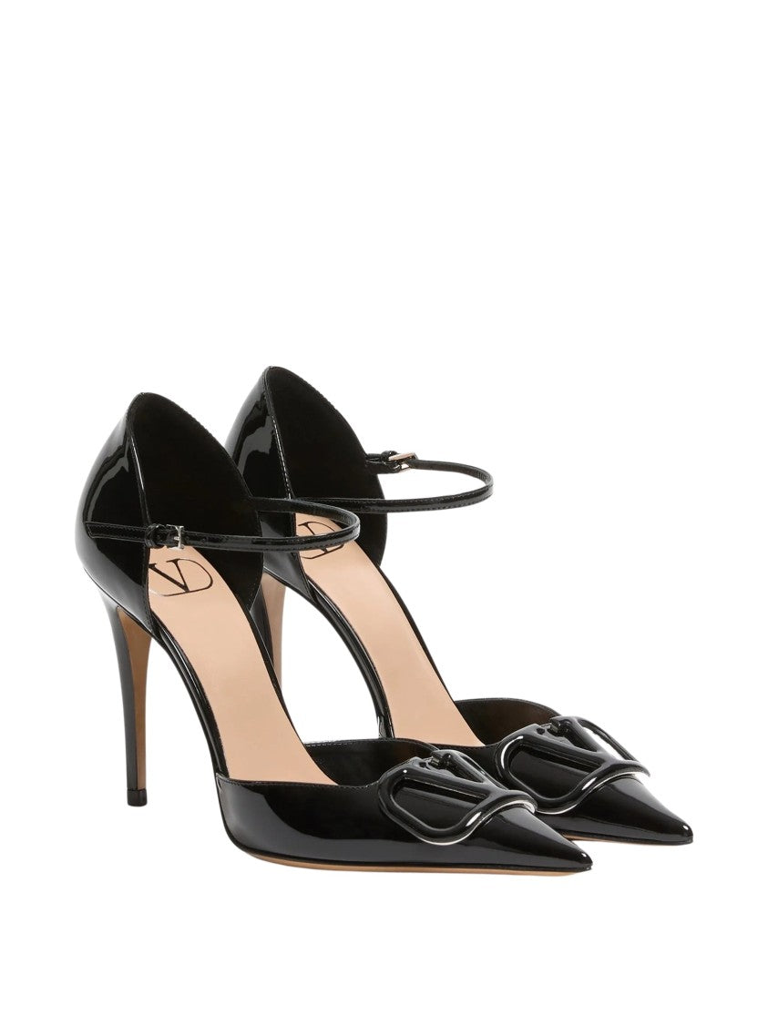 Valentino D'orsay Ankle Strap Emblem Pumps