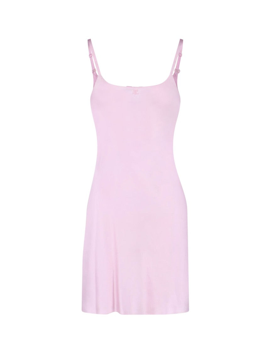 Courrèges Pink Silk Embroidered Logo Mini Dress