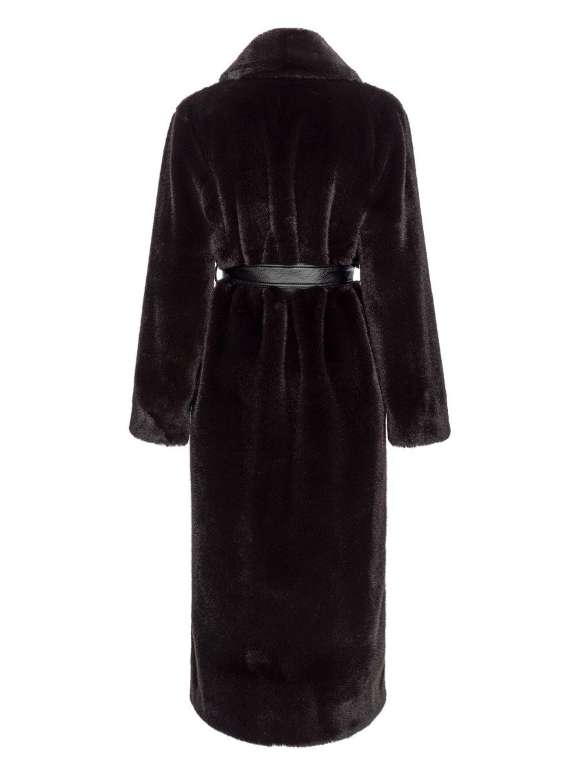 Pinko Belted Faux-Fur Coat With Plush Texture