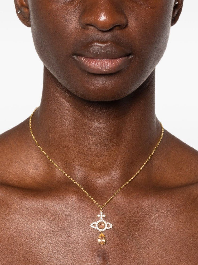 Vivienne Westwood Gold Orb Pendant Amber Crystal Necklace