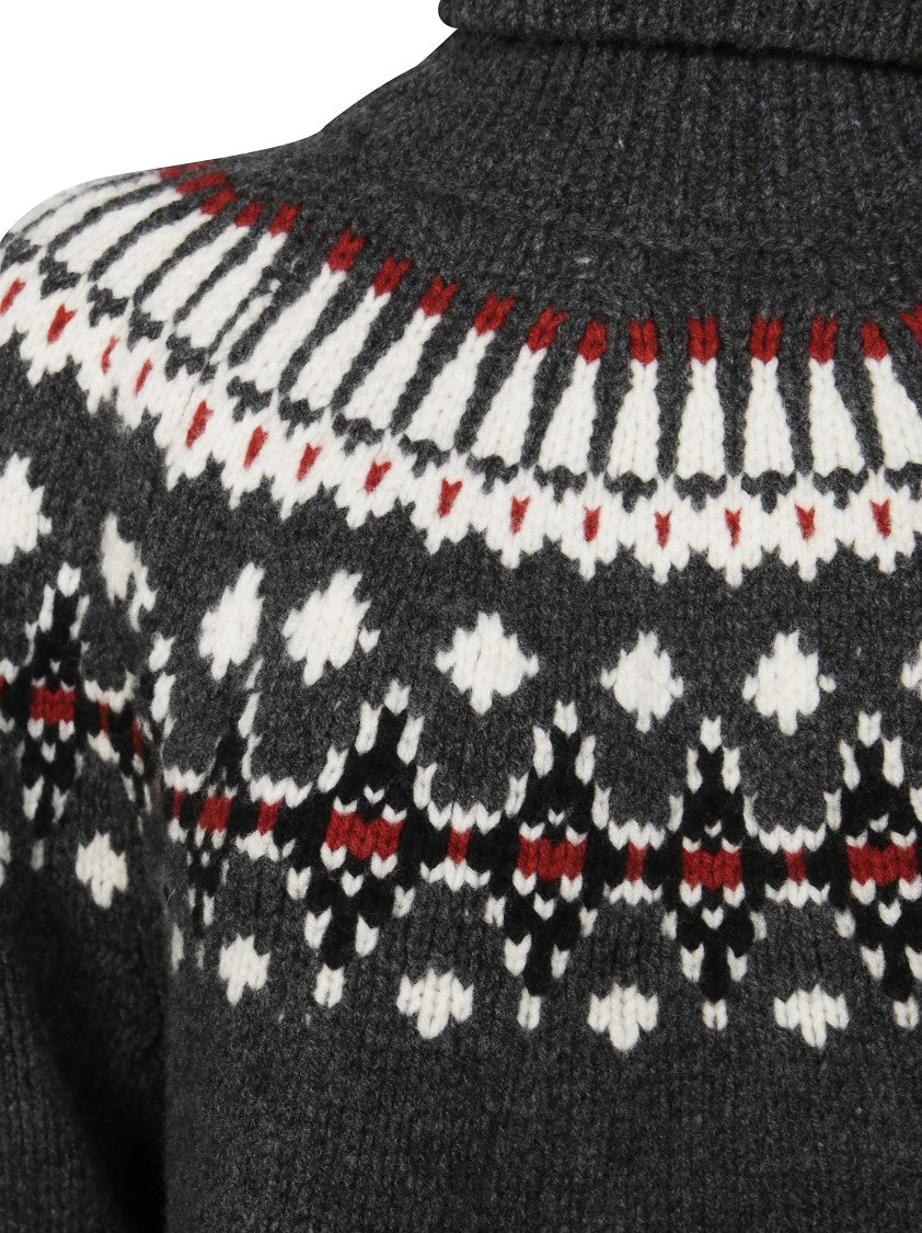 Alanui Cropped Knitted Sweater With High Turtleneck And Nordic Yoke Design