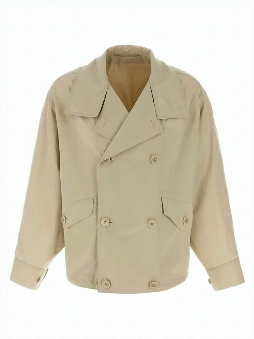 Lemaire Cropped Double-Breasted Boxy Jacket In Neutral Beige