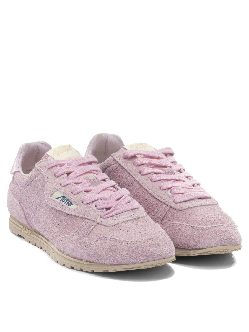 Autry Pastel Suede Lace-Up Sneakers With Perforated Detailing