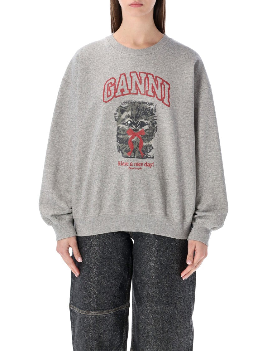 Ganni Grey Kitty Graphic Sweatshirt