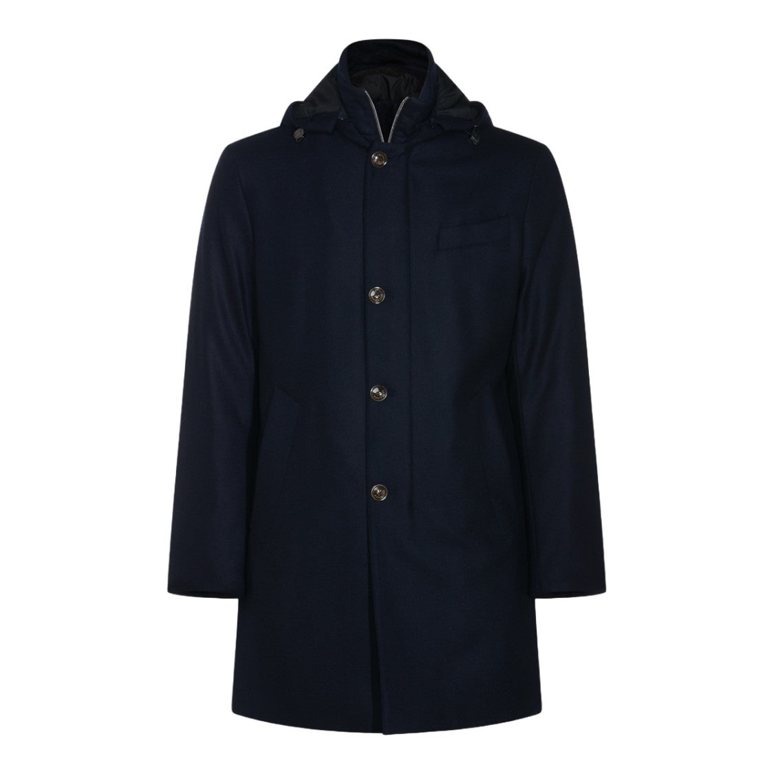 Montecore Deep Blue Hooded Coat With Button-Up Closure