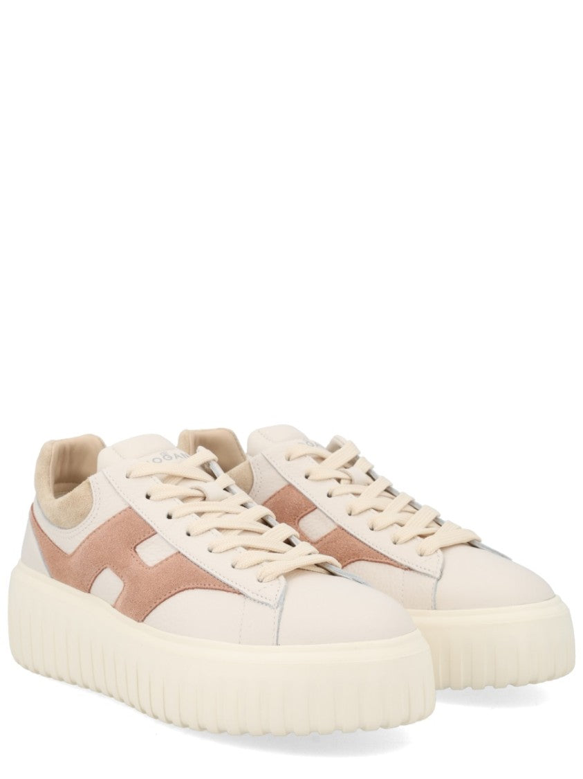 Hogan White H-Stripes Suede Panel Sneakers