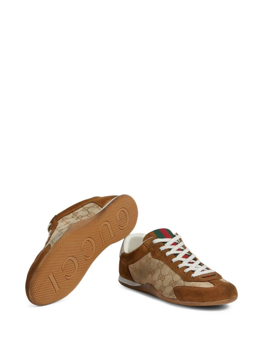 Gucci Monogram-Patterned Suede And Fabric Flat Shoes