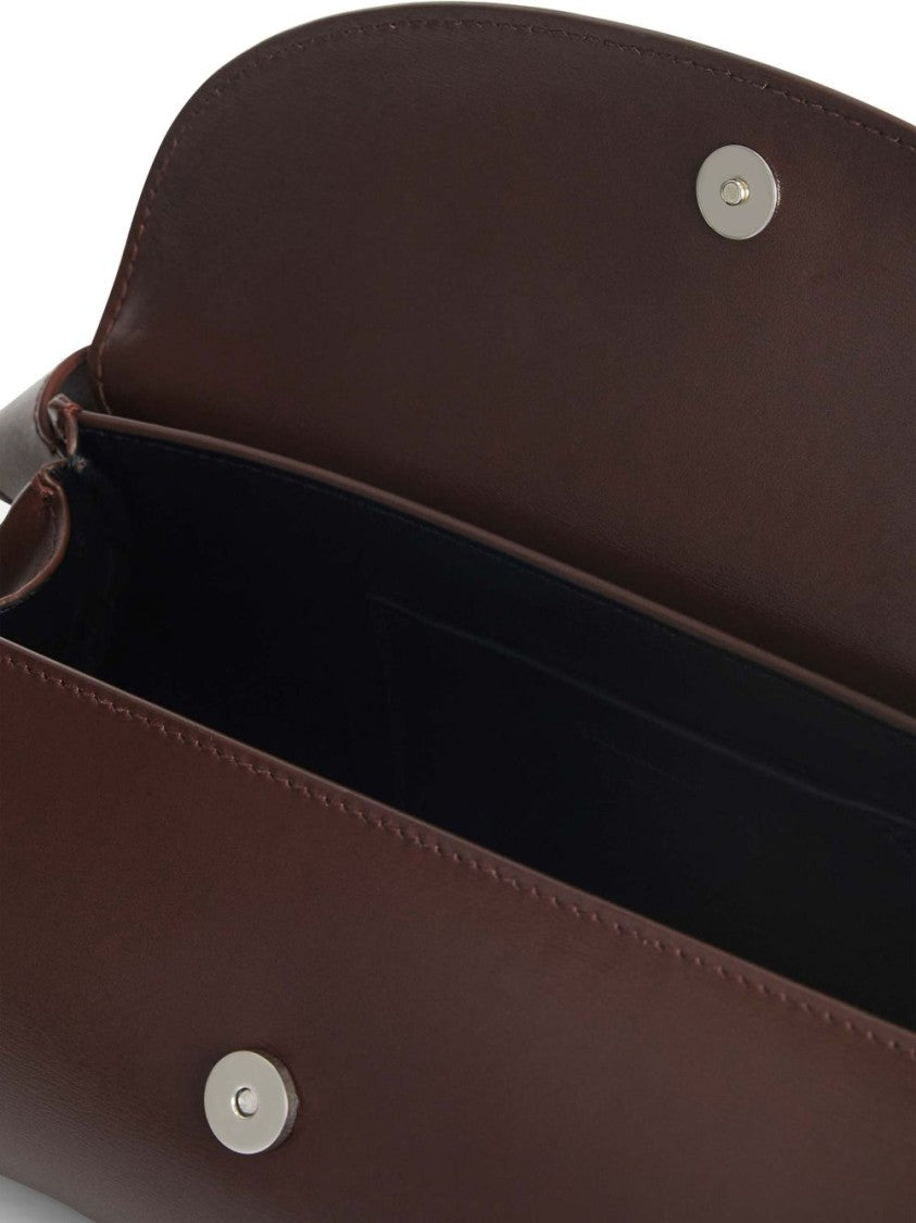 Jil Sander Curved Flap Brown Calf Leather Shoulder Bag