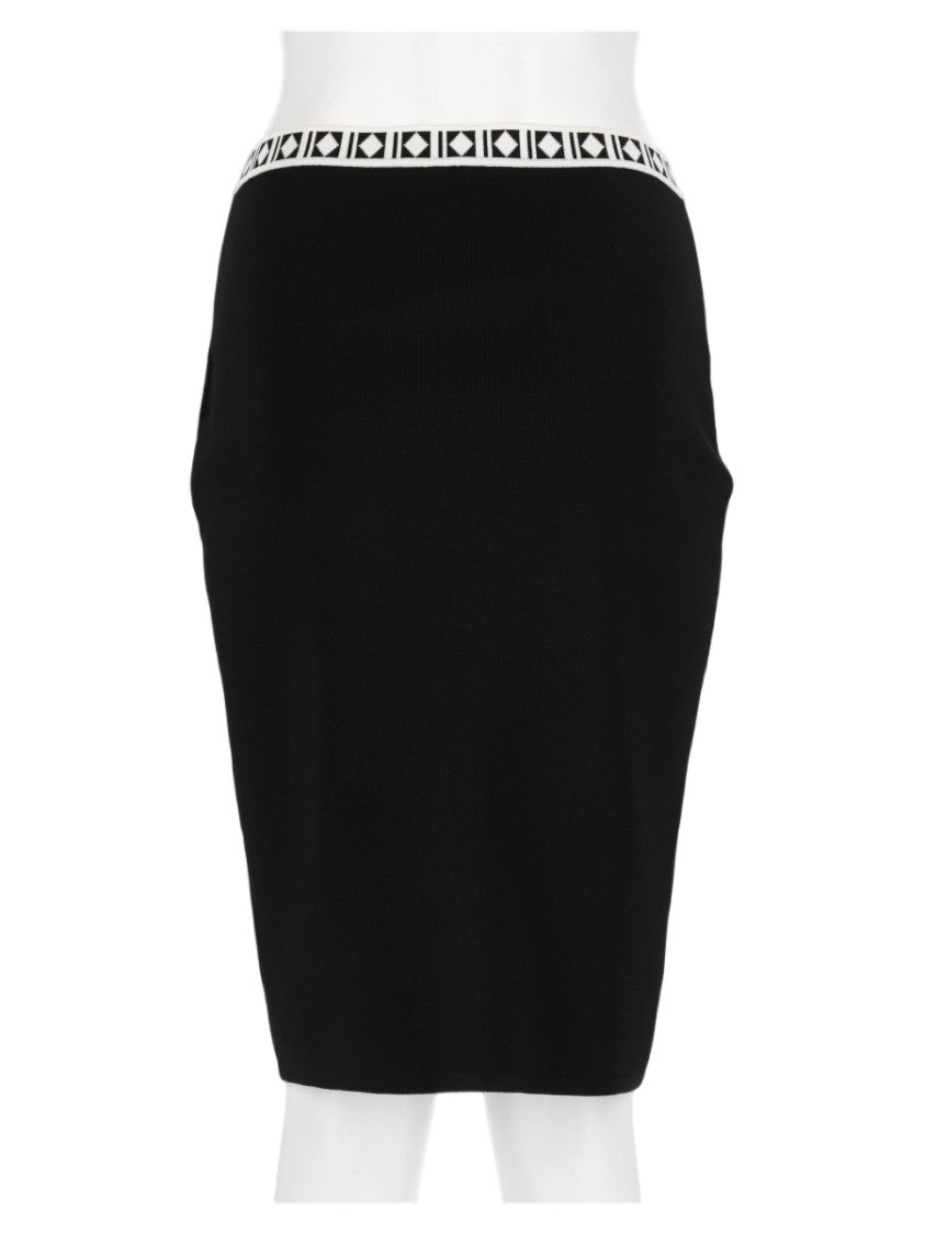 Versace Black Geometric Waistband Viscose-Blend Knee-Length Skirt