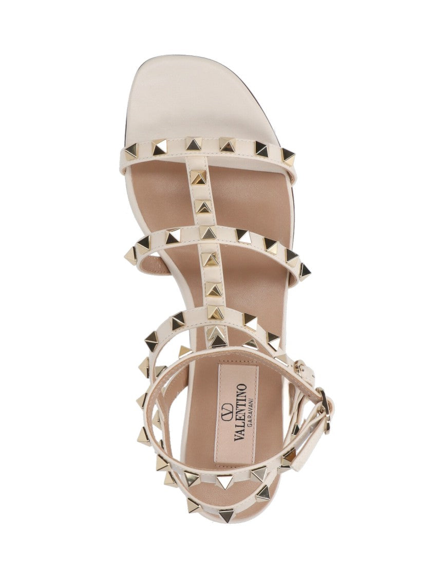 Valentino Garavani "Rockstud" Sandals, In Cream Calfskin