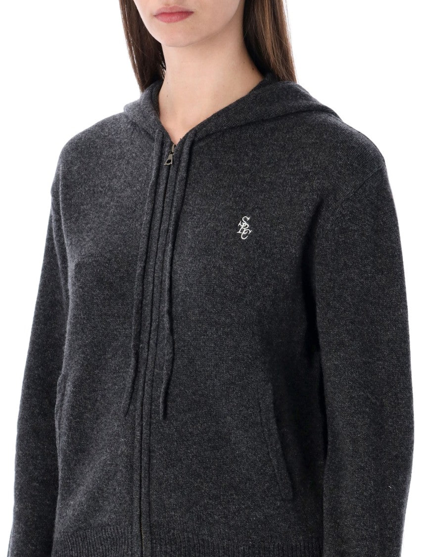 Sporty And Rich Grey Cashmere Zip Hoodie