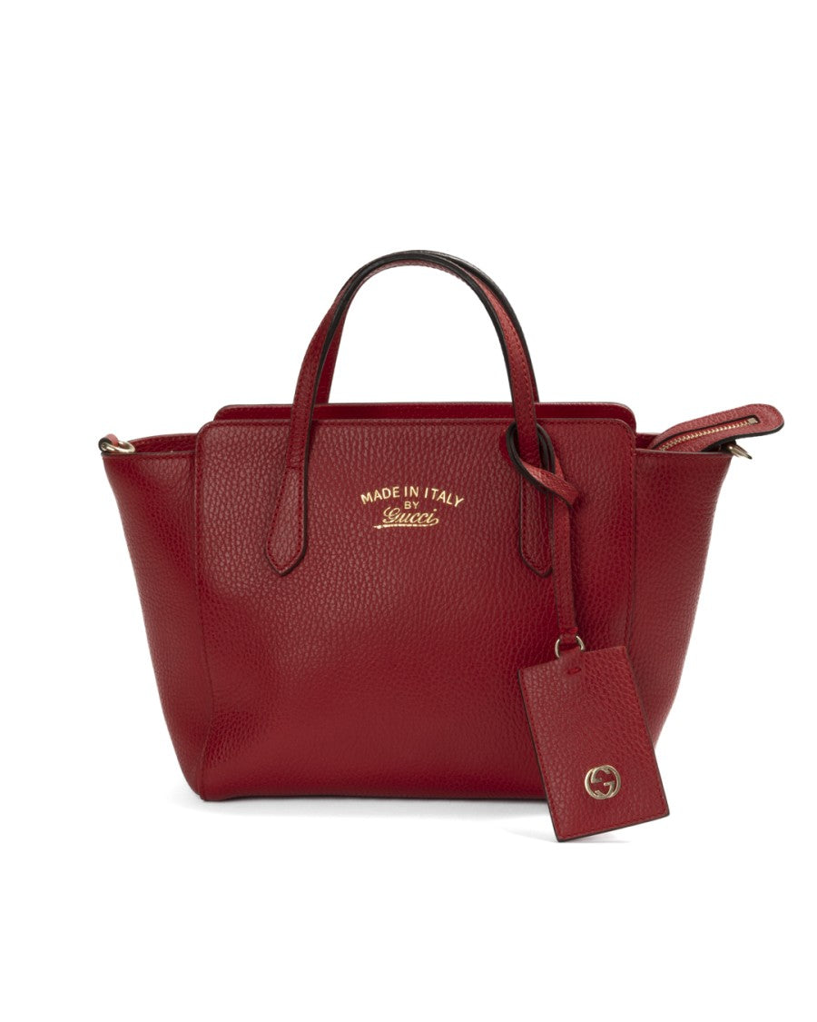Gucci Red Swing Small Granulated Leather Tote Bag