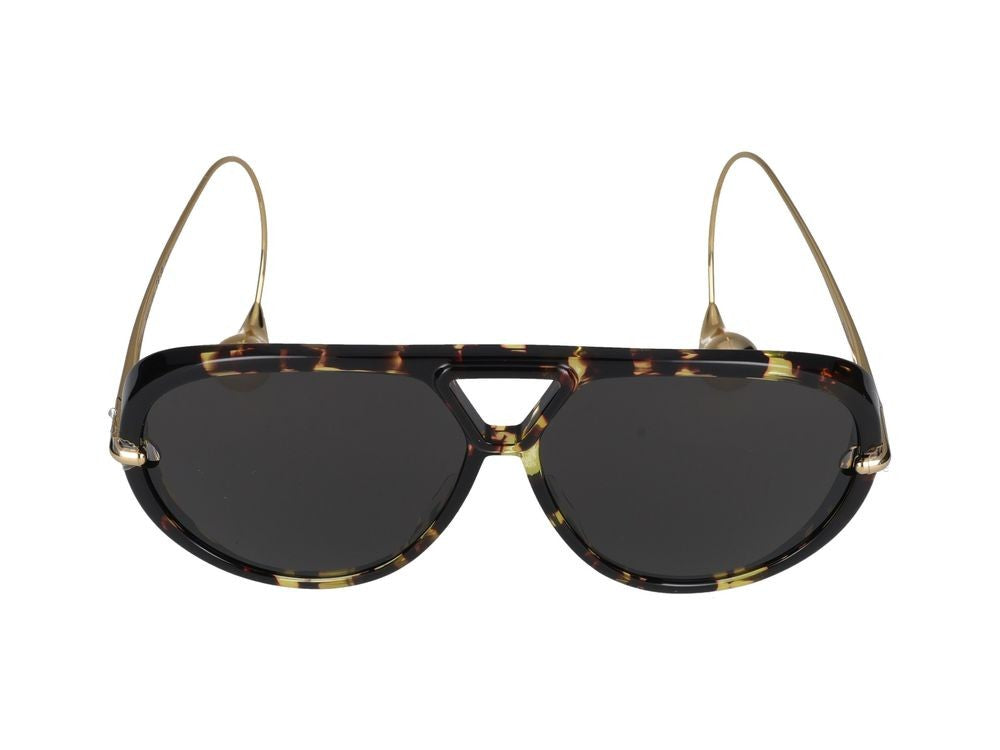Bottega Veneta Havana Gold Temples Aviator-Inspired Sunglasses