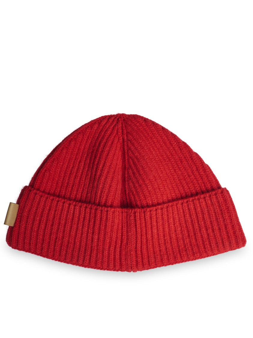 Ami Paris Ribbed Knit Sailor Beanie With Leather Tag Detail