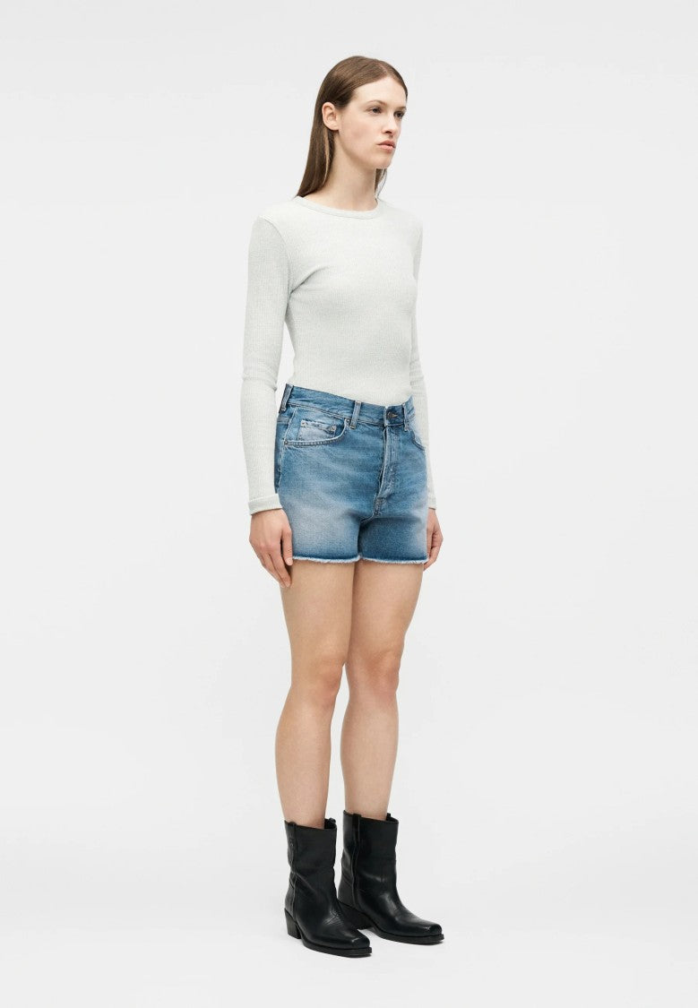 Dondup Medium Blue Faded High-Waisted Denim Shorts