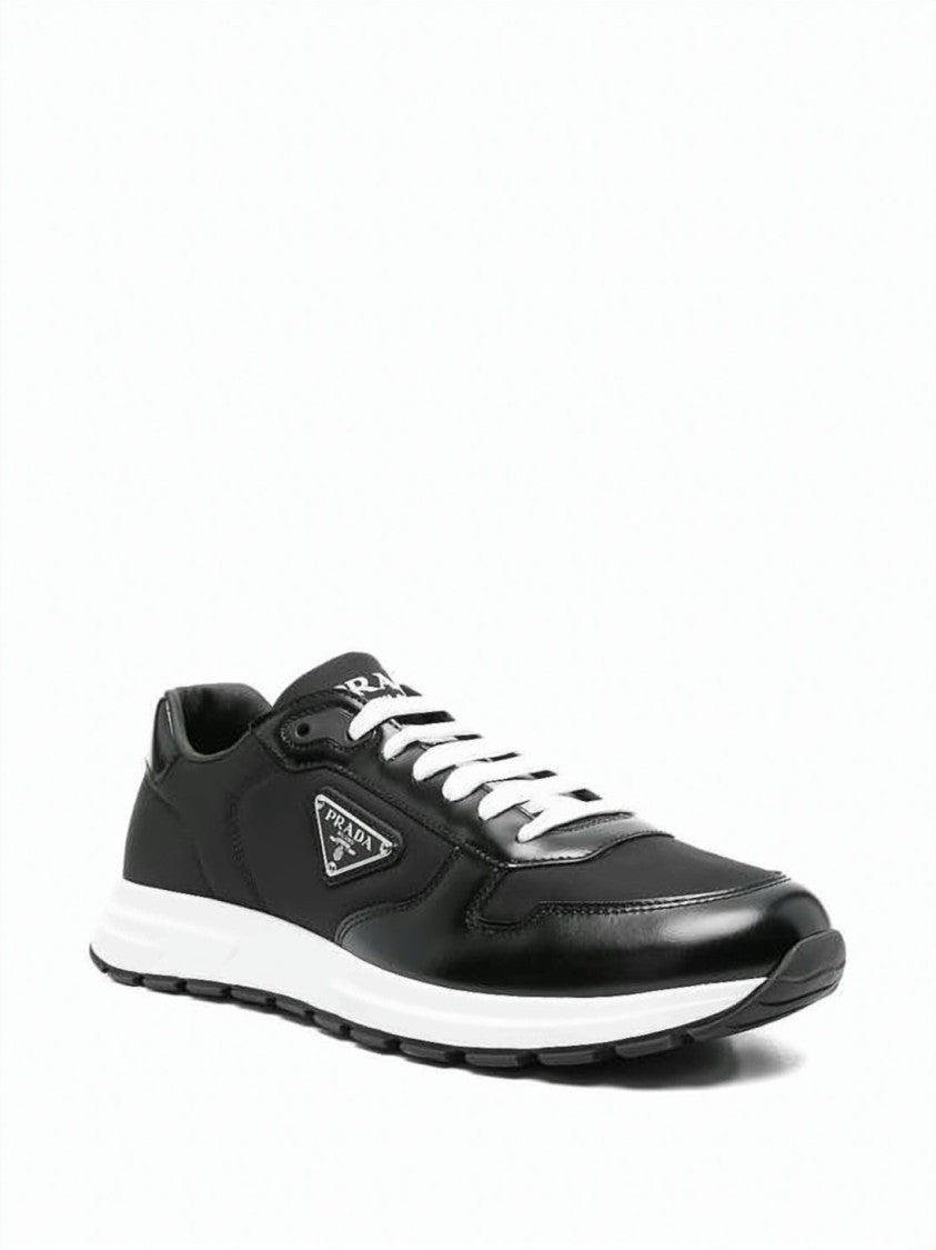 Prada Low-Top Cowhide Leather And Nylon Sneakers With Signature Logo