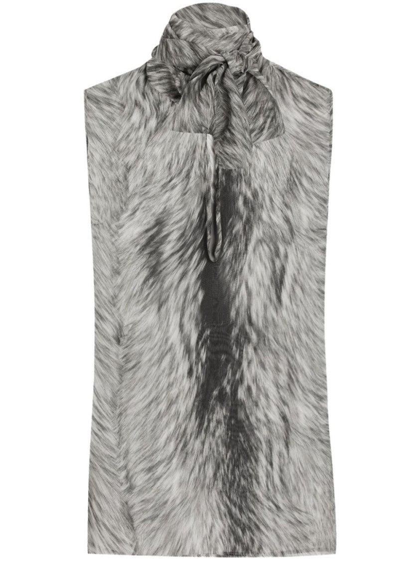 Dolce & Gabbana Silk Top With Fur-Like Print