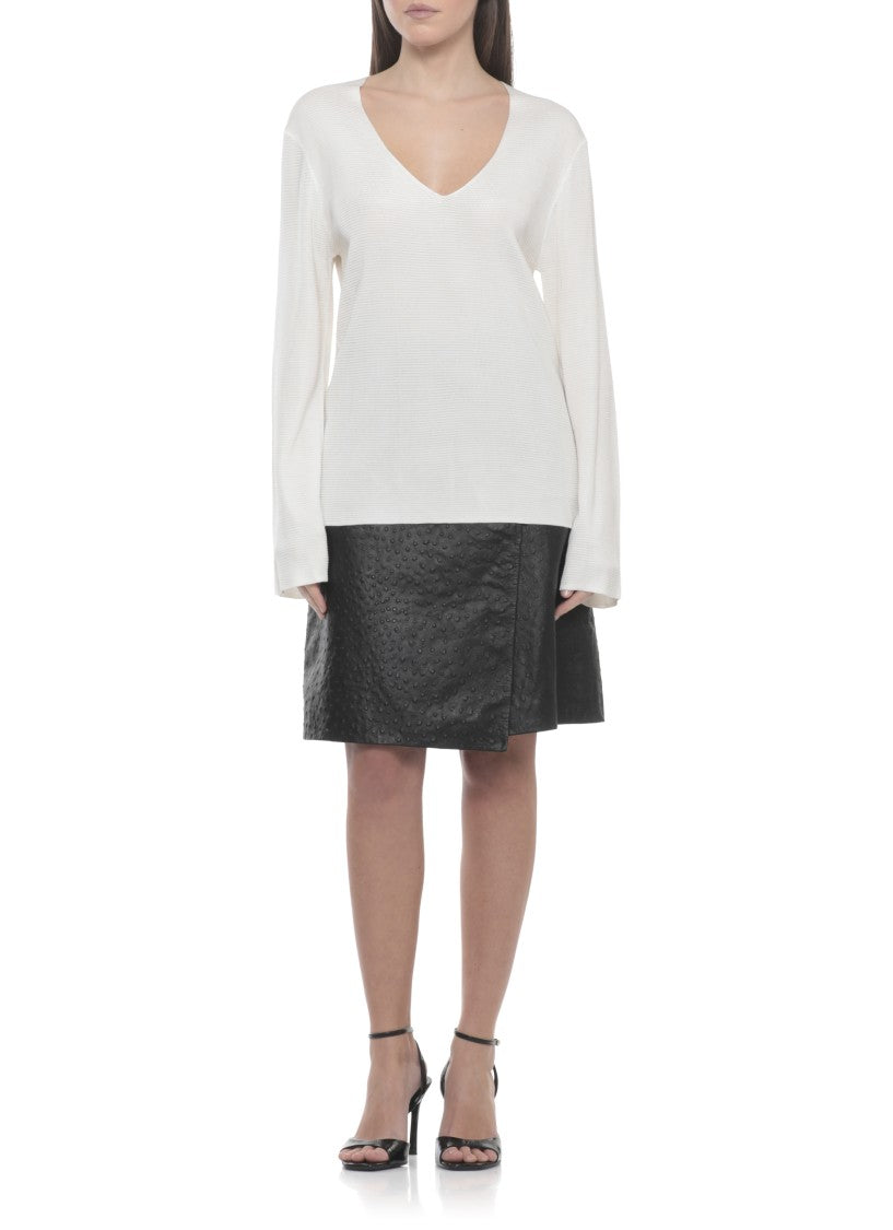 Loulou De Saison Textured Black Leather Miniskirt With Front Button Fastening