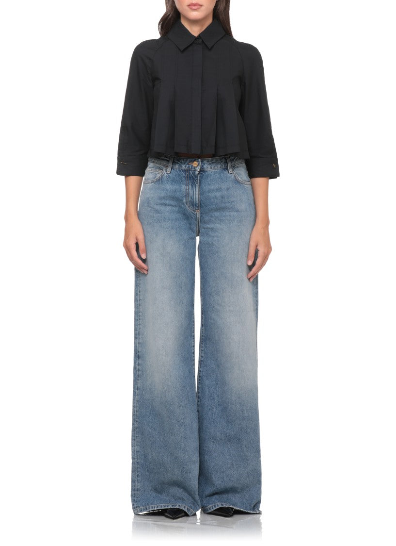 Elisabetta Franchi Black Chain-Cuff Cropped Cotton Shirt