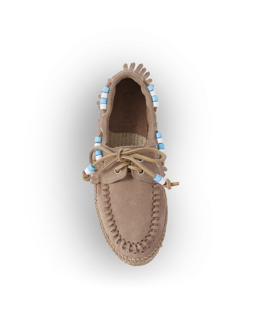 Lagoa Nautical Loafers With Fringe And Beads In Stone Suede