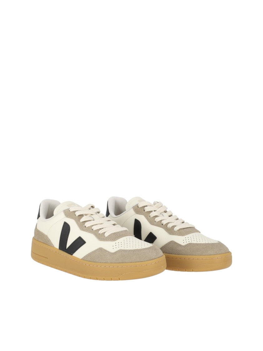 Veja Black V-90 Organic Traced Leather Low-Top Sneakers