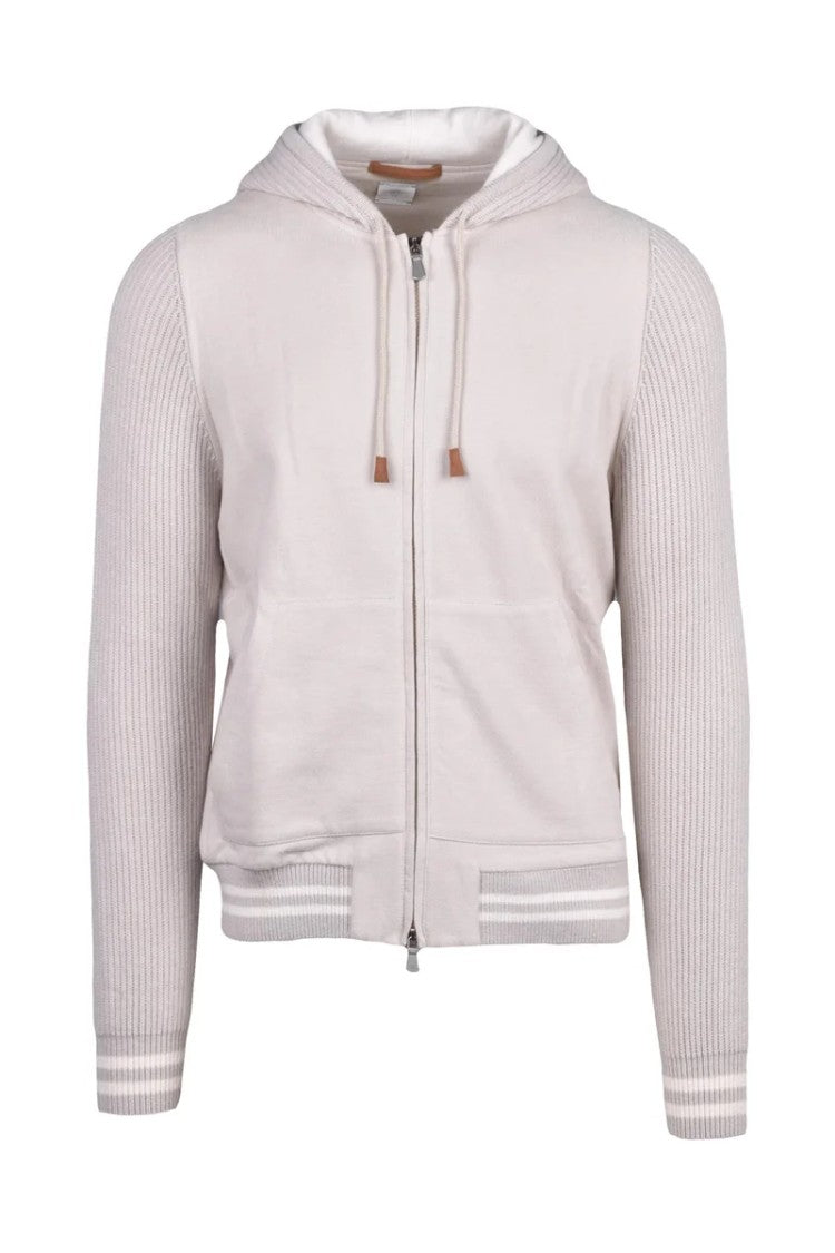 Eleventy Zip Sweatshirt Cashmere Sleeves - Beige