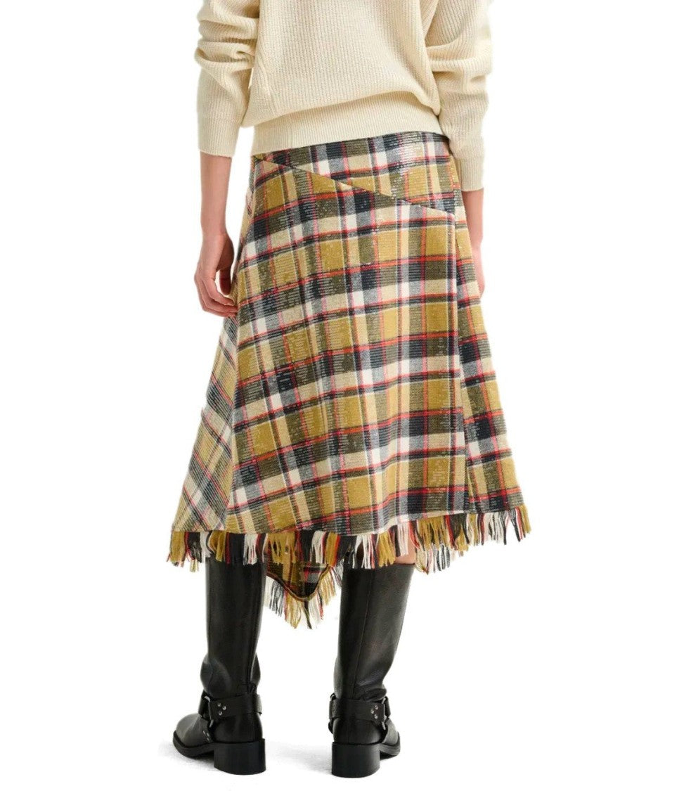 Essentiel Antwerp Iplaid Beige Midi Skirt