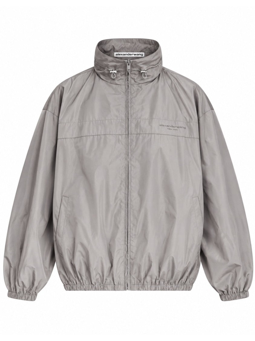 Alexander Wang Grey Drawstring Neck Oversized Track Jacket