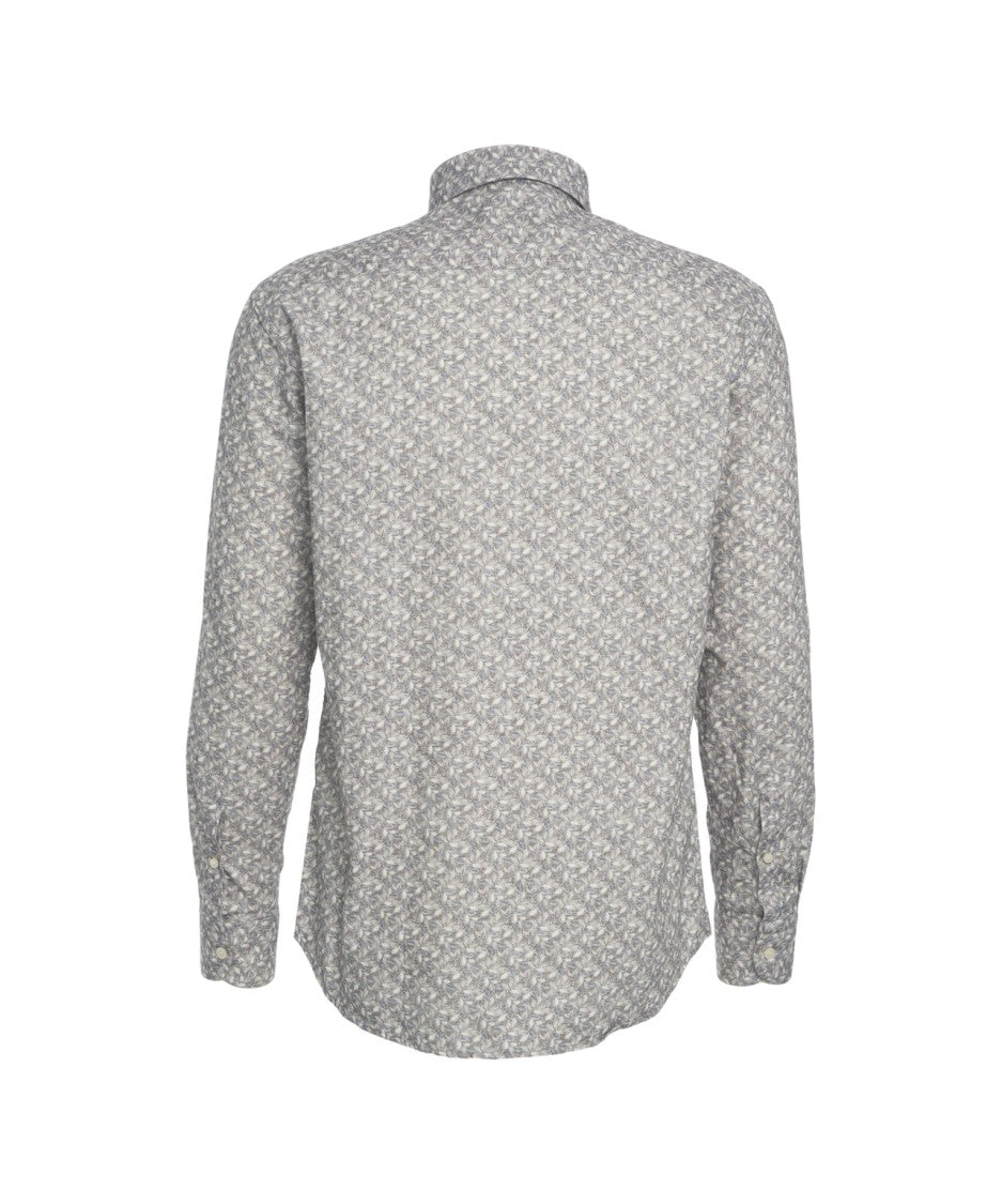Bastoncino Refined Grey Shirt With Subtle Leaf Pattern And Kent Collar