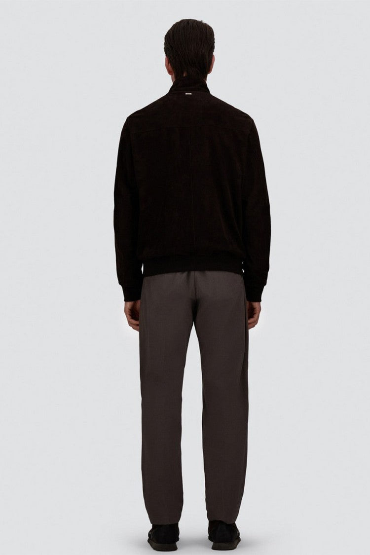 Herno Brown Leather Stand-Collar Zip Jacket