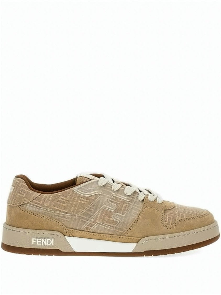 Fendi Low-Top Sneakers With Monogram Pattern And Suede Overlay