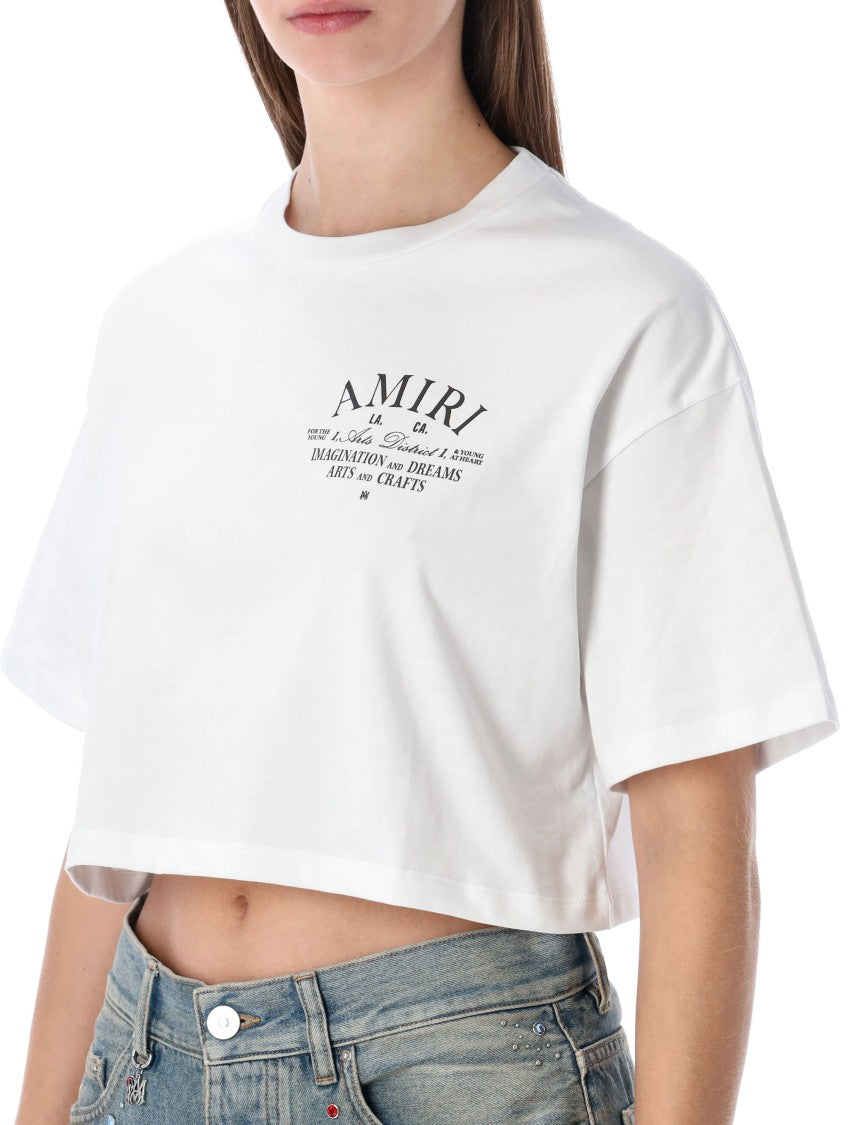 Amiri Cropped White Tee With Ribbed Neckline