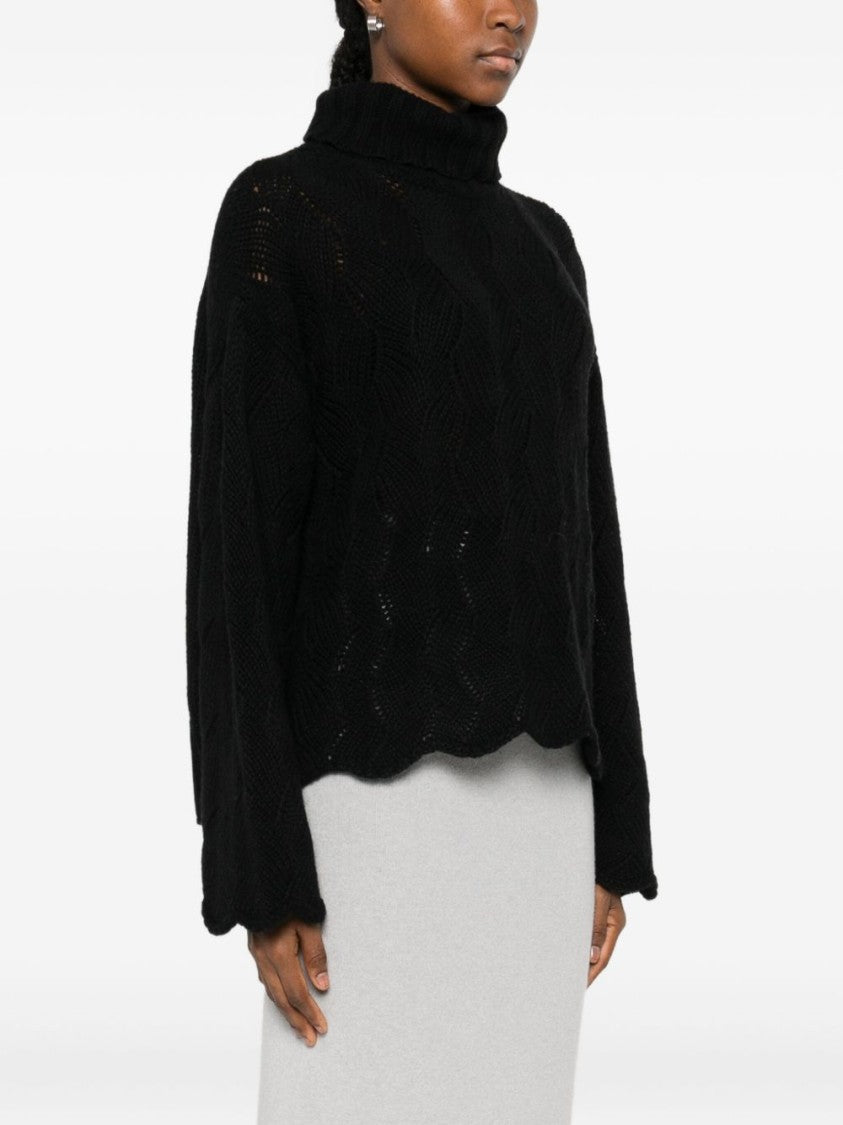 Twin-Set Textured Knit Sweater With Turtleneck And Scalloped Edges