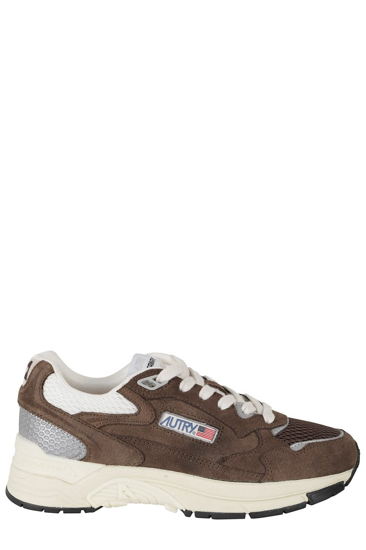 Autry Brown Hyperway Low Mesh Inserts Suede Sneakers