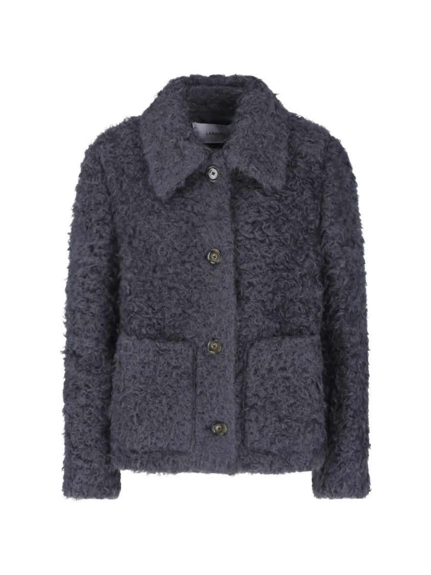 Lardini Grey Mohair Fur-Effect Jacket