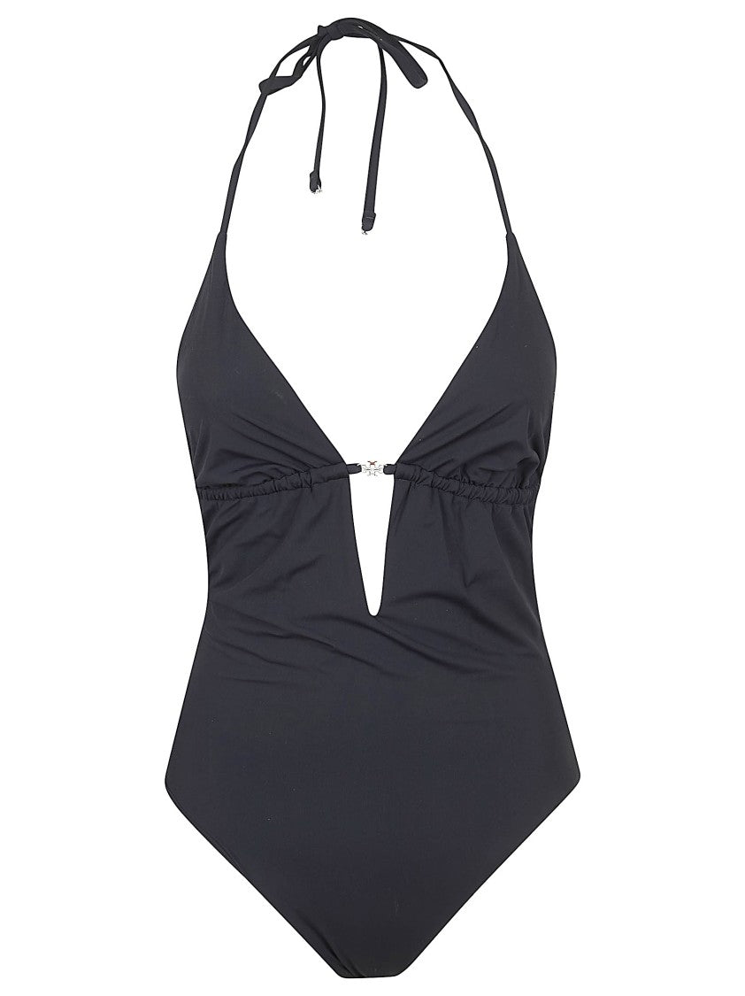Tory Burch Tie-Back One-Piece Swimsuit With Gathered Back And Bow Closure