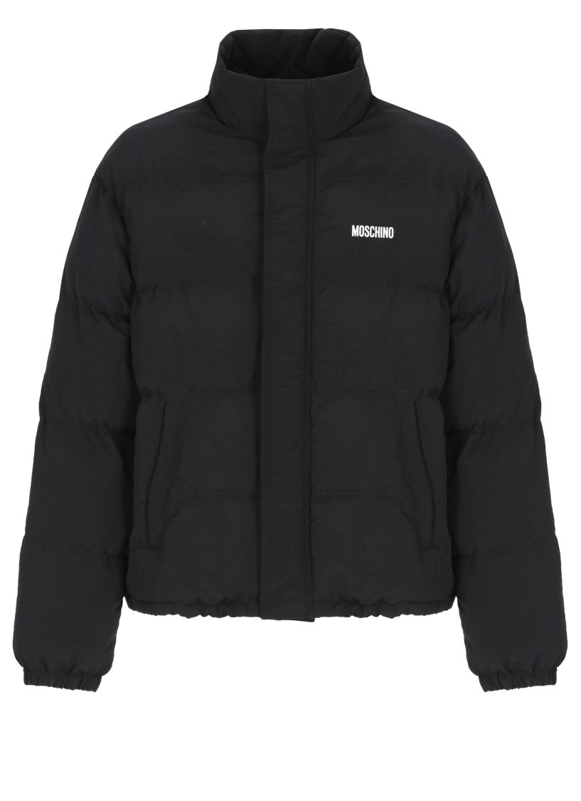 Moschino Black High Collar Drawstring Hem Short Padded Down Jacket