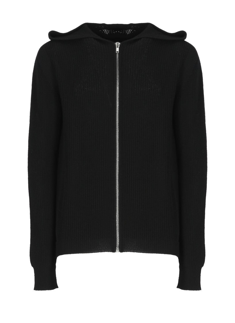 Rick Owens Black Ribbed Zip Wool Sweatshirt