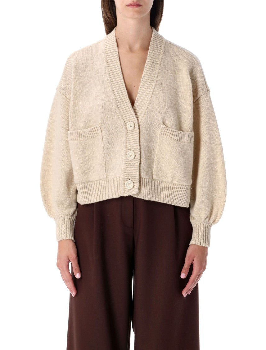 Sessùn Beige Cropped Wool Cardigan With Patch Pockets