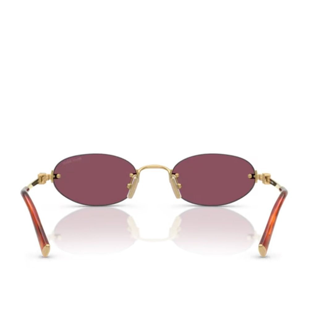 Miu Miu Rimless Gold-Tone Metal Oval Sunglasses With Bordeaux Lenses