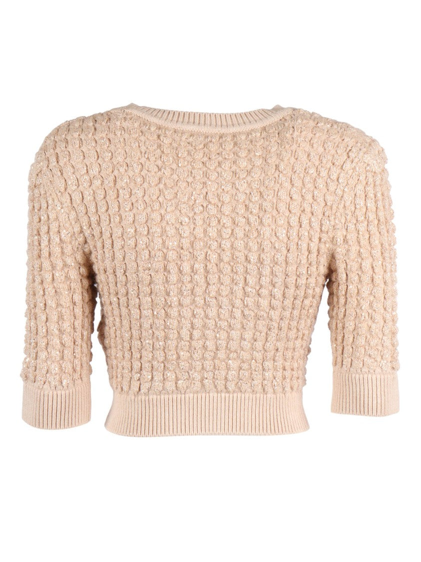 Elisabetta Franchi Tricot Bubble Stitch Sequin Top